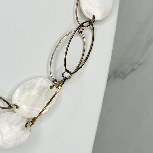 Mother of Pearl Gold Tone Hoop Long Necklace 56" Versatile - Picture 5 of 8